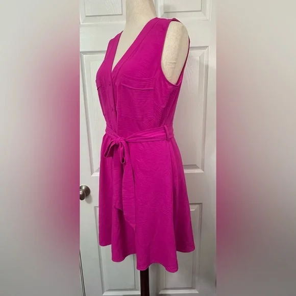 DKNY Fuchsia Button-Down Midi Dress - Picture 3 of 12